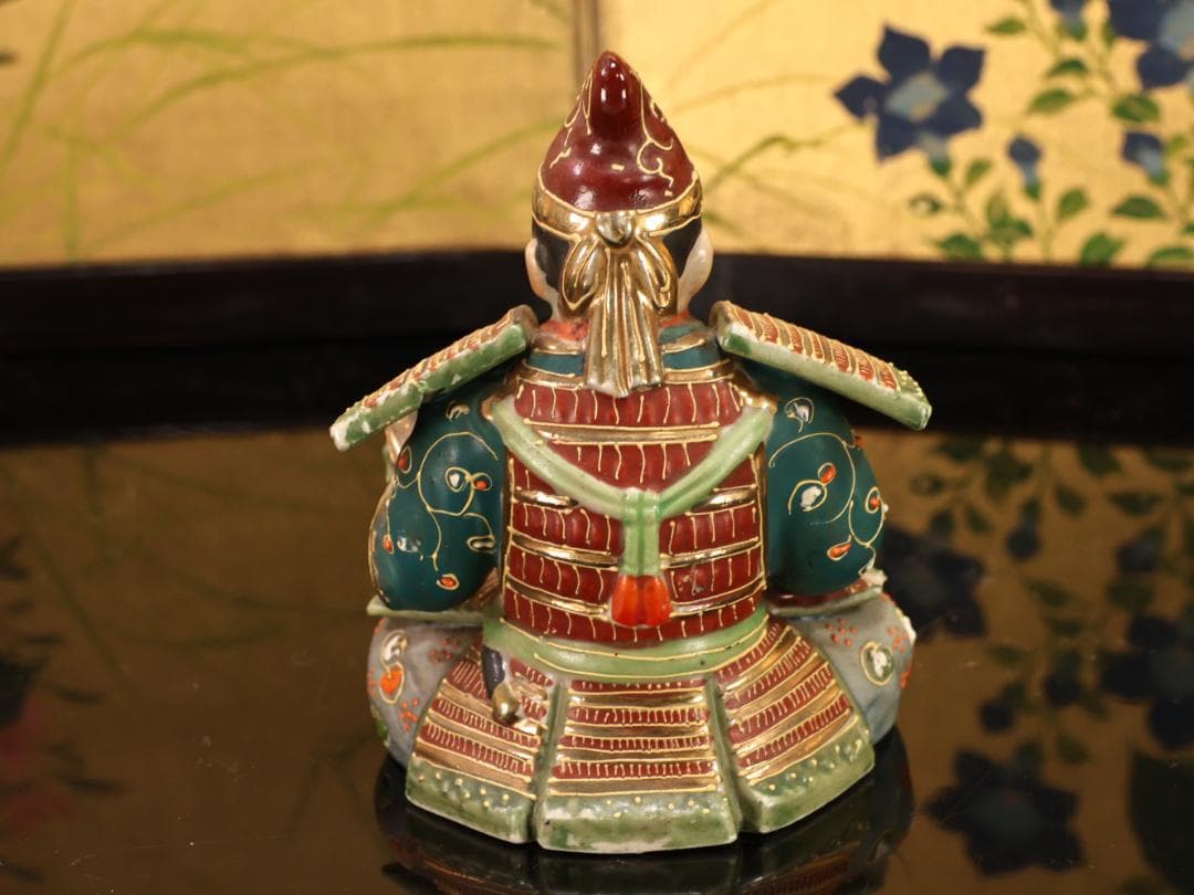 BK523　九谷焼　楠木正成 正行　桜井の別れ　陶人形 置物　金彩色絵 戦国武将