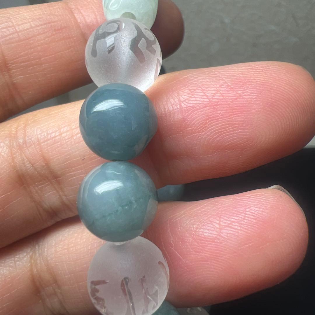 六字真言水晶と九眼天珠翡翠のブレス