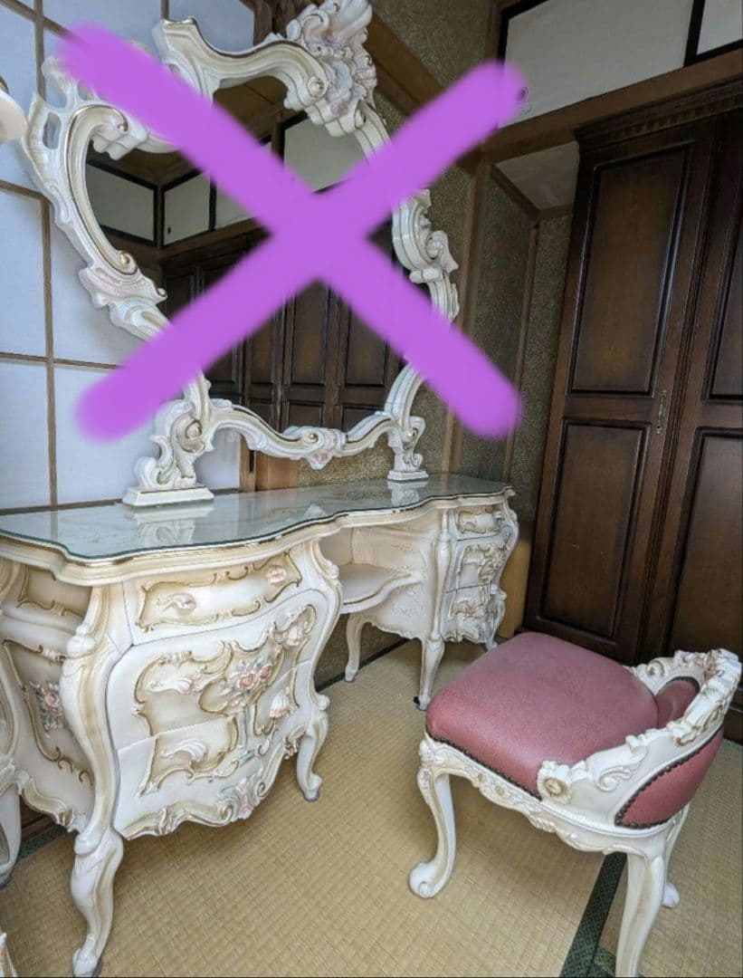 ロココ調 ドレッサー 豪華 姫系 椅子つき アンティーク 鏡台 ミラーなし