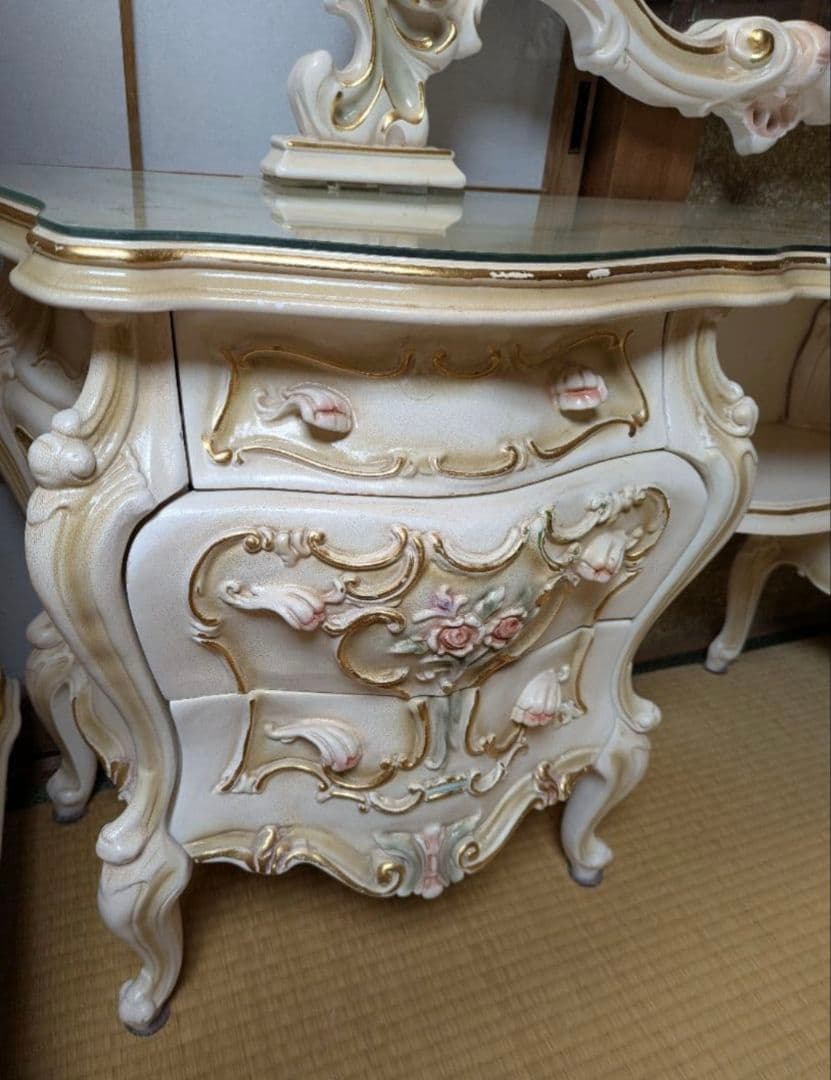 ロココ調 ドレッサー 豪華 姫系 椅子つき アンティーク 鏡台 ミラーなし