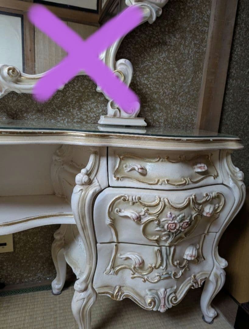 ロココ調 ドレッサー 豪華 姫系 椅子つき アンティーク 鏡台 ミラーなし