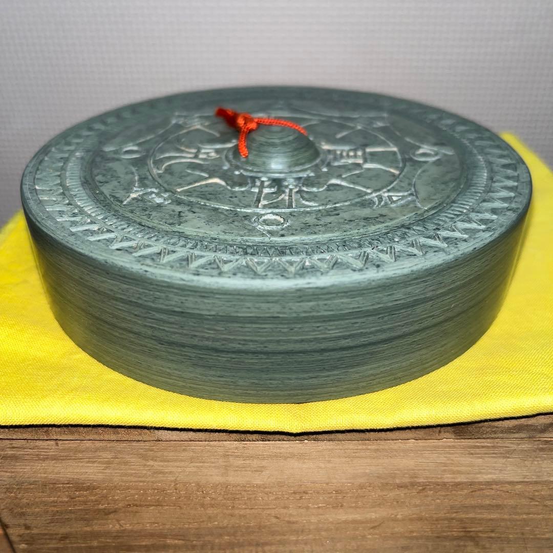 ⭕️楽渓硯　製硯者不特定　雨端古鏡紋硯　雨宮静軒の同一作品が別掲示　超絶技巧　蓋付