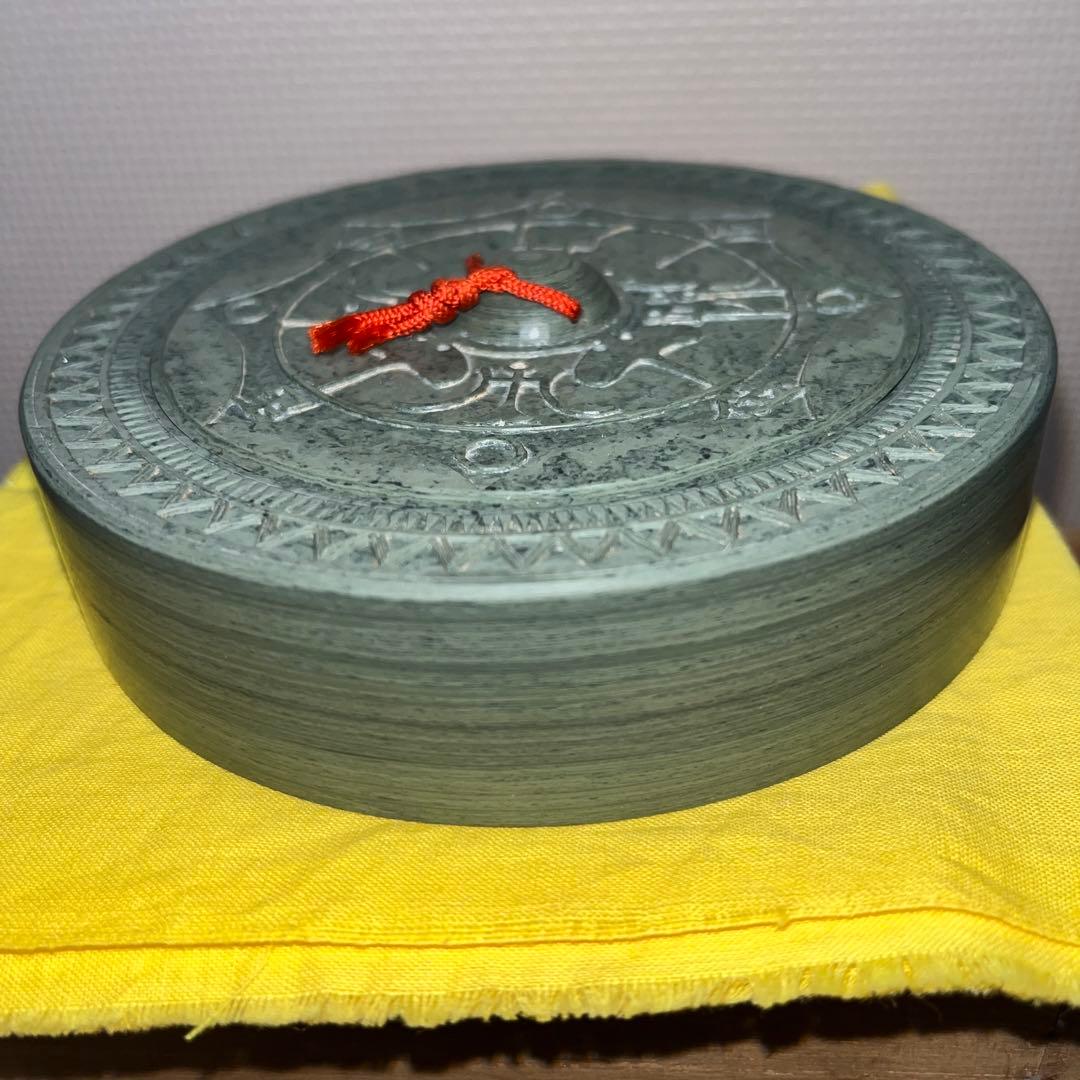 ⭕️楽渓硯　製硯者不特定　雨端古鏡紋硯　雨宮静軒の同一作品が別掲示　超絶技巧　蓋付