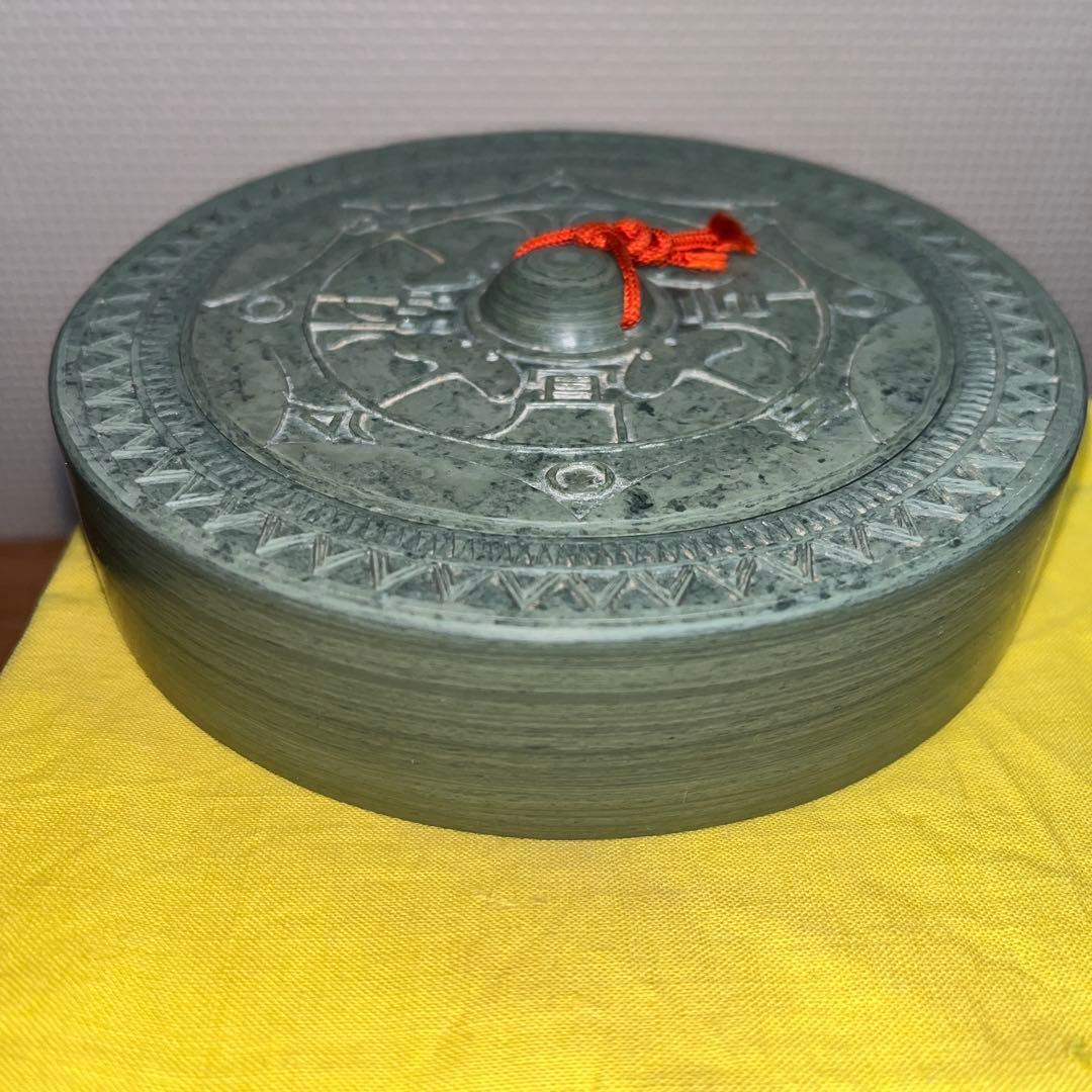 ⭕️楽渓硯　製硯者不特定　雨端古鏡紋硯　雨宮静軒の同一作品が別掲示　超絶技巧　蓋付