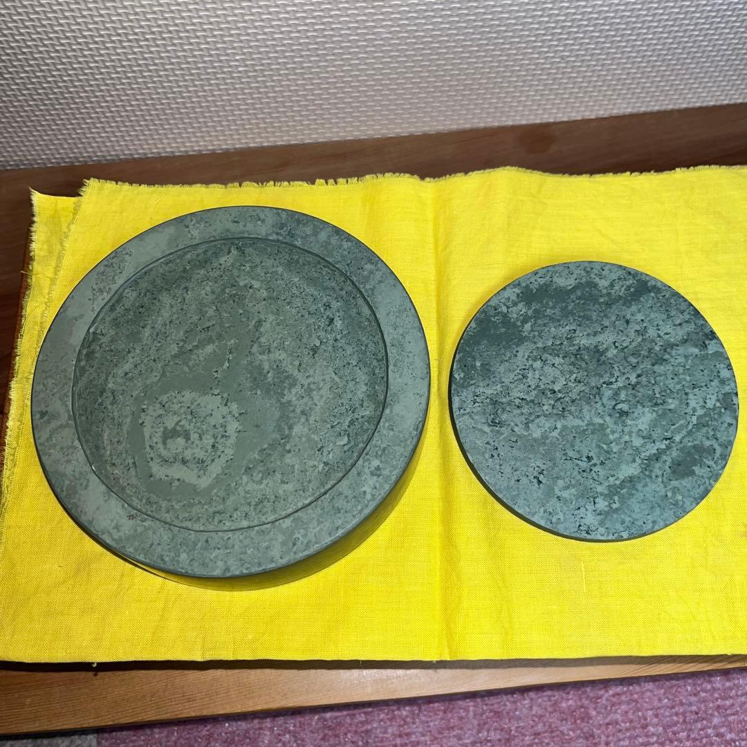 ⭕️楽渓硯　製硯者不特定　雨端古鏡紋硯　雨宮静軒の同一作品が別掲示　超絶技巧　蓋付