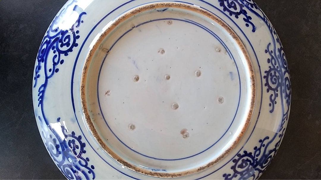 印判大皿 古伊万里 微塵唐草 印判手 大皿 アンティーク ビンテージ 瀬戸 染付