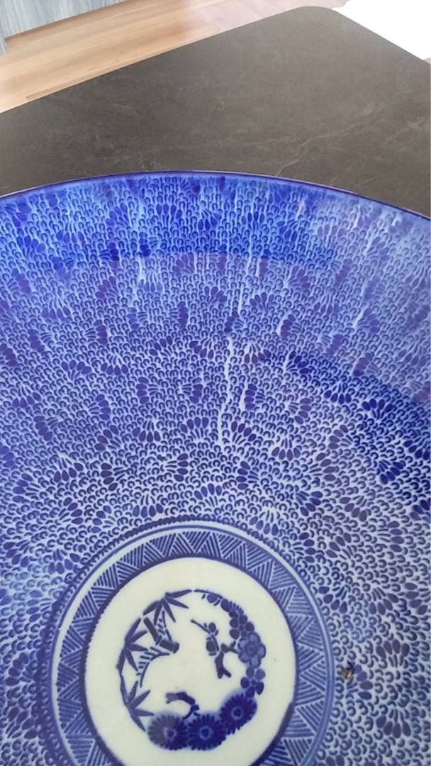 印判大皿 古伊万里 微塵唐草 印判手 大皿 アンティーク ビンテージ 瀬戸 染付