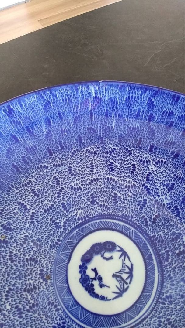 印判大皿 古伊万里 微塵唐草 印判手 大皿 アンティーク ビンテージ 瀬戸 染付