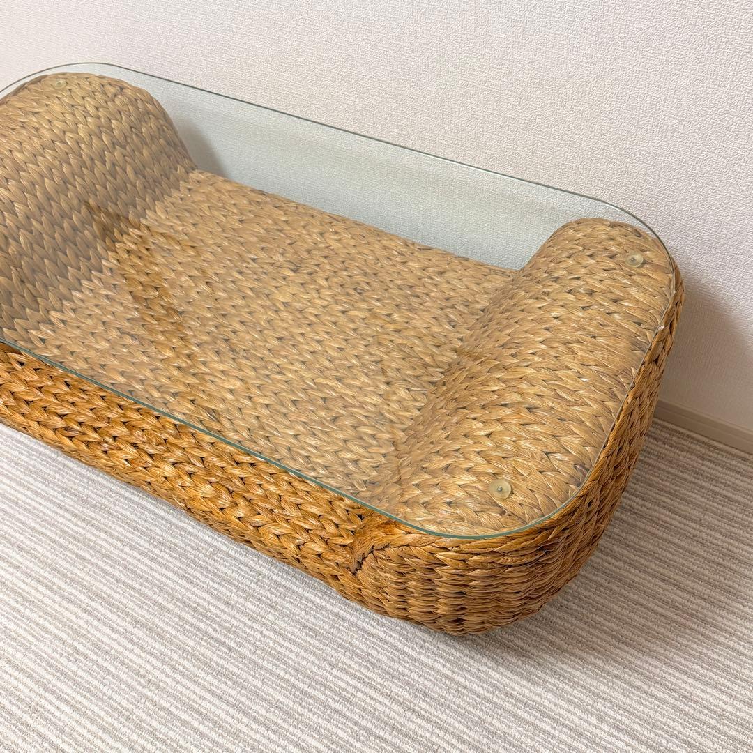 【美品✨】ガラス天板付きテーブル　リゾート　バリ風 ウォーターヒヤシンス