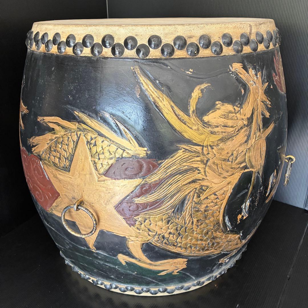 【希少 2尺】龍装飾 和太鼓 宮太鼓 長胴 重低音 演奏可 存在感抜群