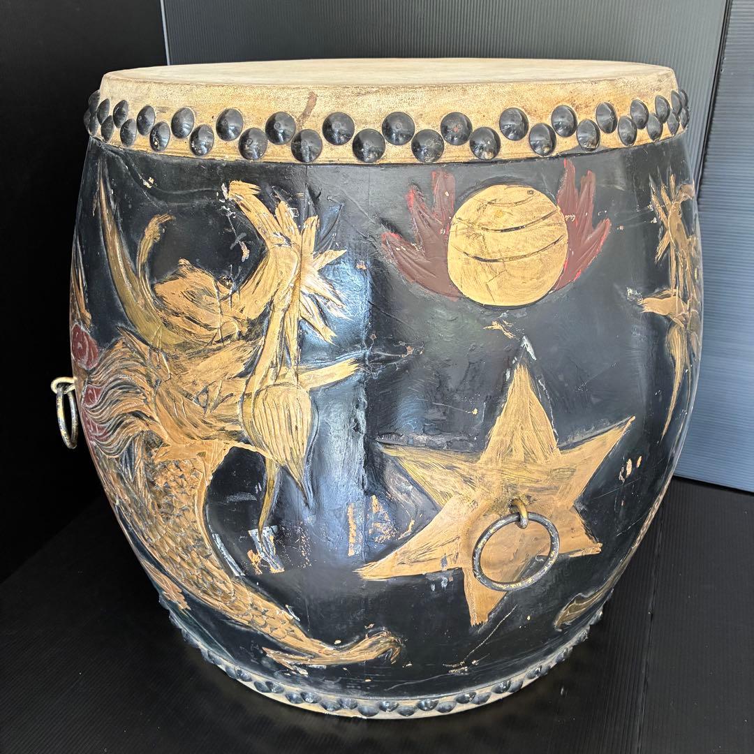 【希少 2尺】龍装飾 和太鼓 宮太鼓 長胴 重低音 演奏可 存在感抜群