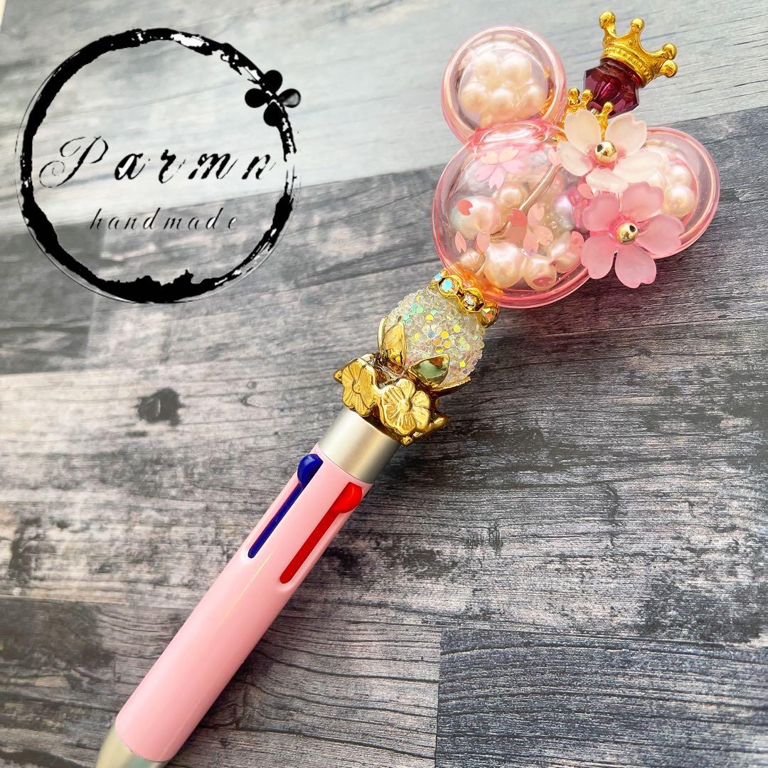 桜の花びら舞うネズミちゃんカプセル パールいっぱいのピンク系4色ボールペン♥️