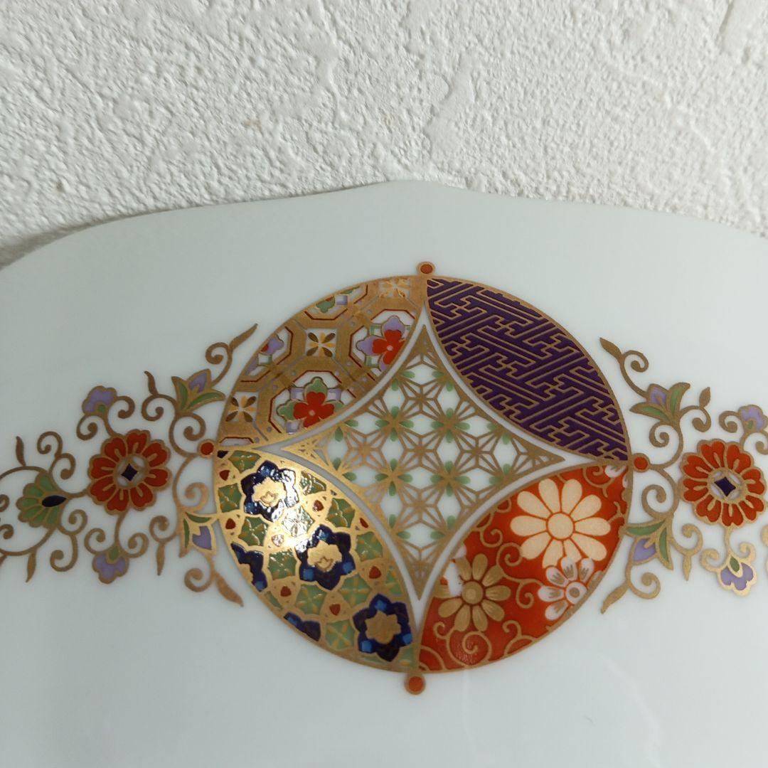 前畑陶器 庫山窯 金彩七宝紋尺一輪花 飾り皿 大皿