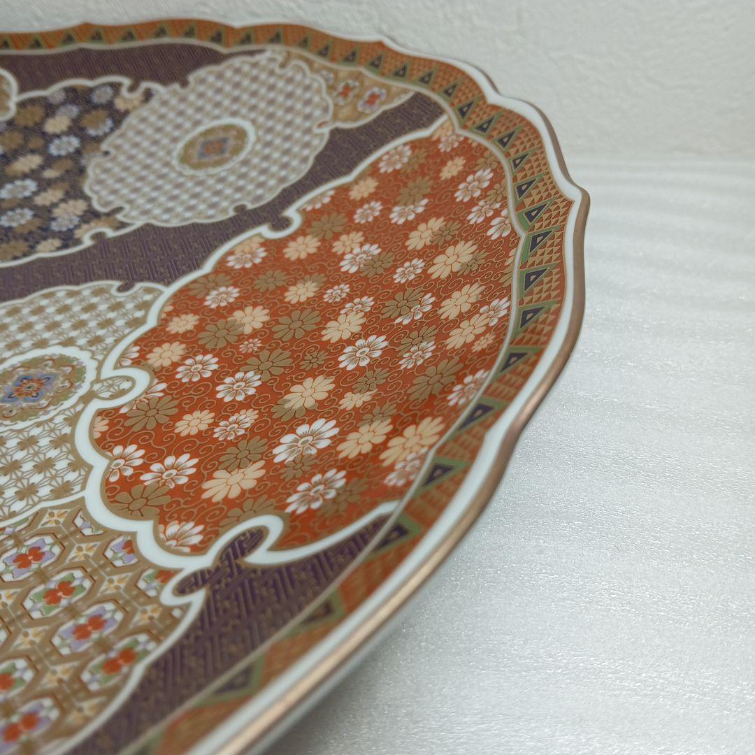 前畑陶器 庫山窯 金彩七宝紋尺一輪花 飾り皿 大皿