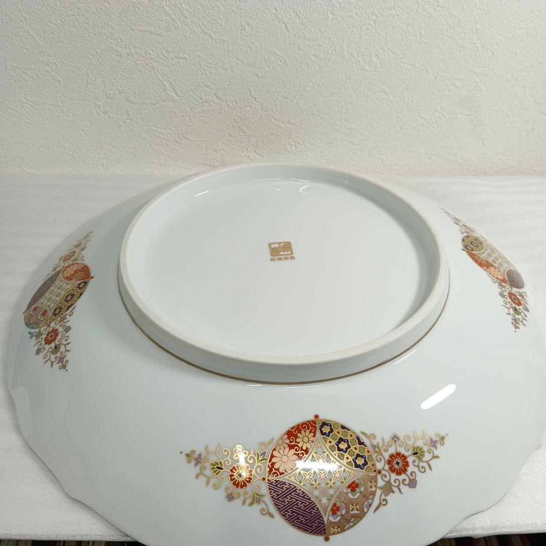 前畑陶器 庫山窯 金彩七宝紋尺一輪花 飾り皿 大皿