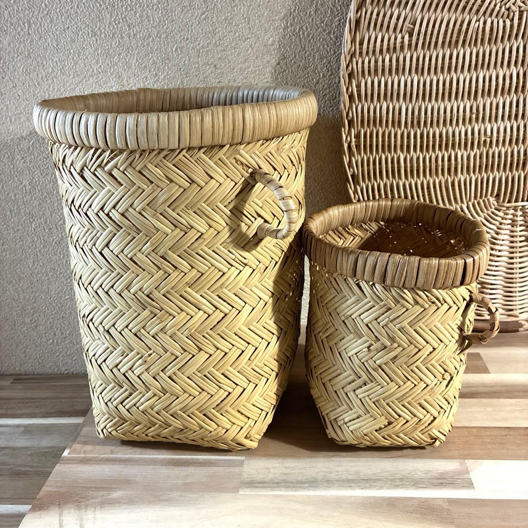 鳥越竹細工 竹籠 収穫籠　カゴ　つぼけ　大・小セット