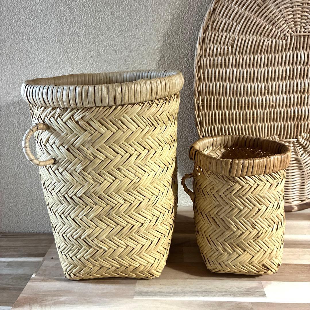 鳥越竹細工 竹籠 収穫籠　カゴ　つぼけ　大・小セット