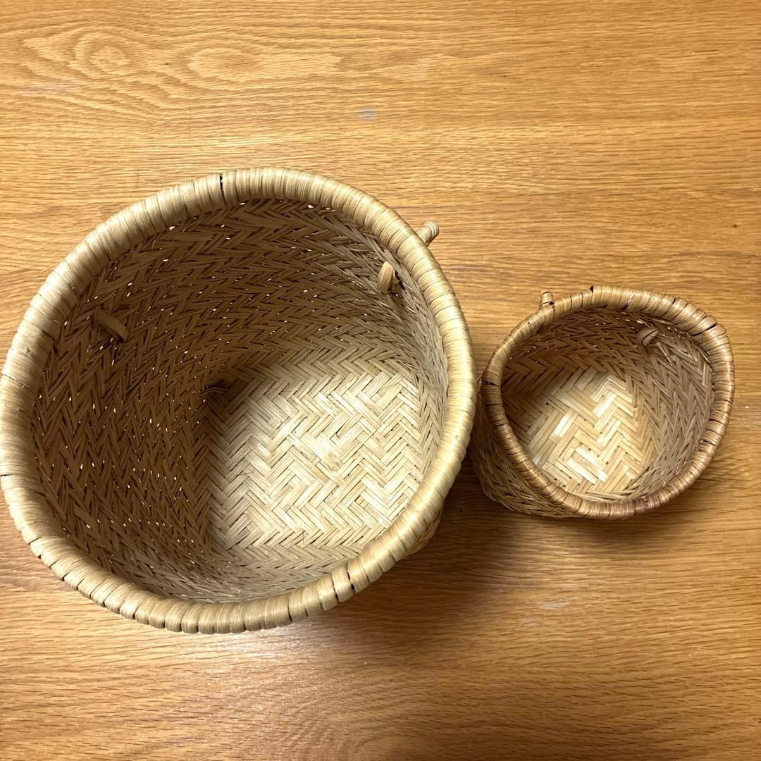 鳥越竹細工 竹籠 収穫籠　カゴ　つぼけ　大・小セット