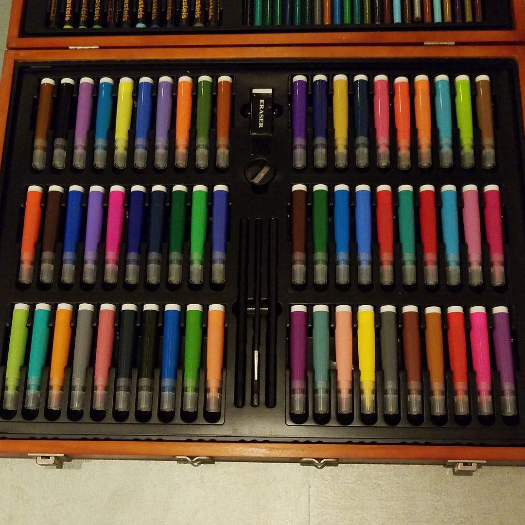 色鉛筆&マーカー&パステル&筆&鉛筆&消しゴム&鉛筆削スペシャル木箱セット