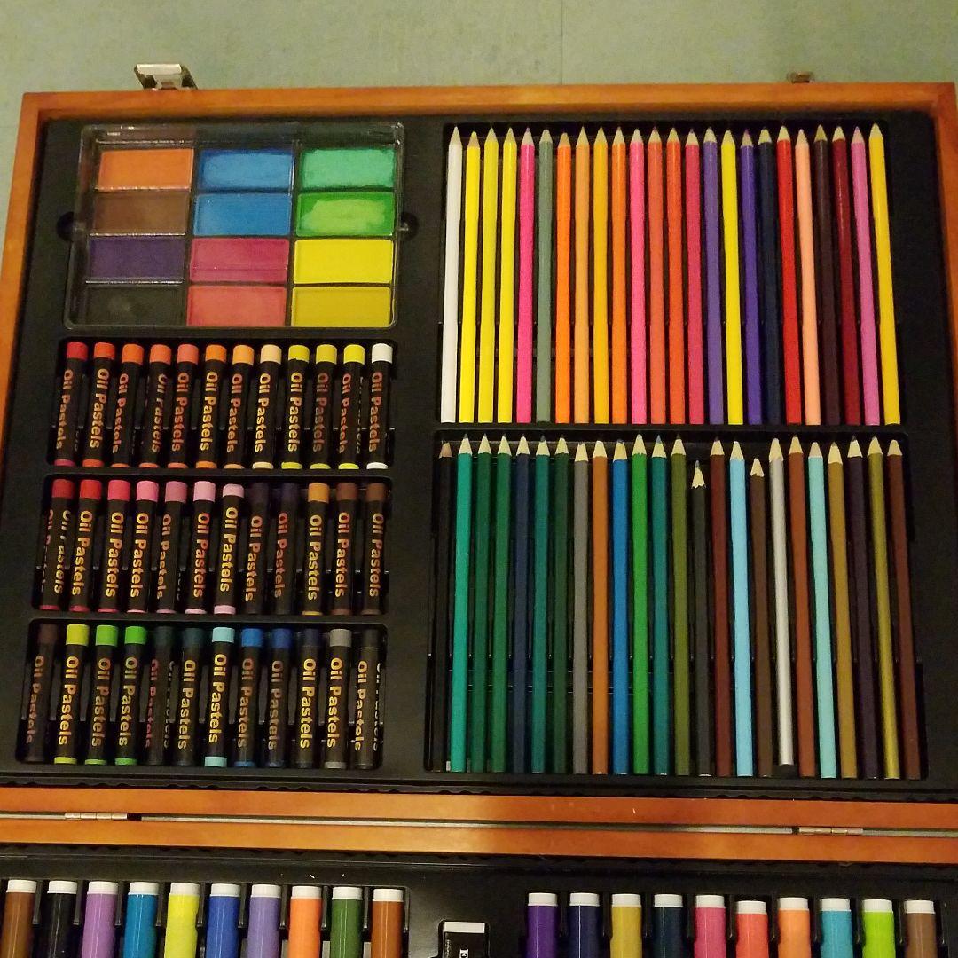 色鉛筆&マーカー&パステル&筆&鉛筆&消しゴム&鉛筆削スペシャル木箱セット