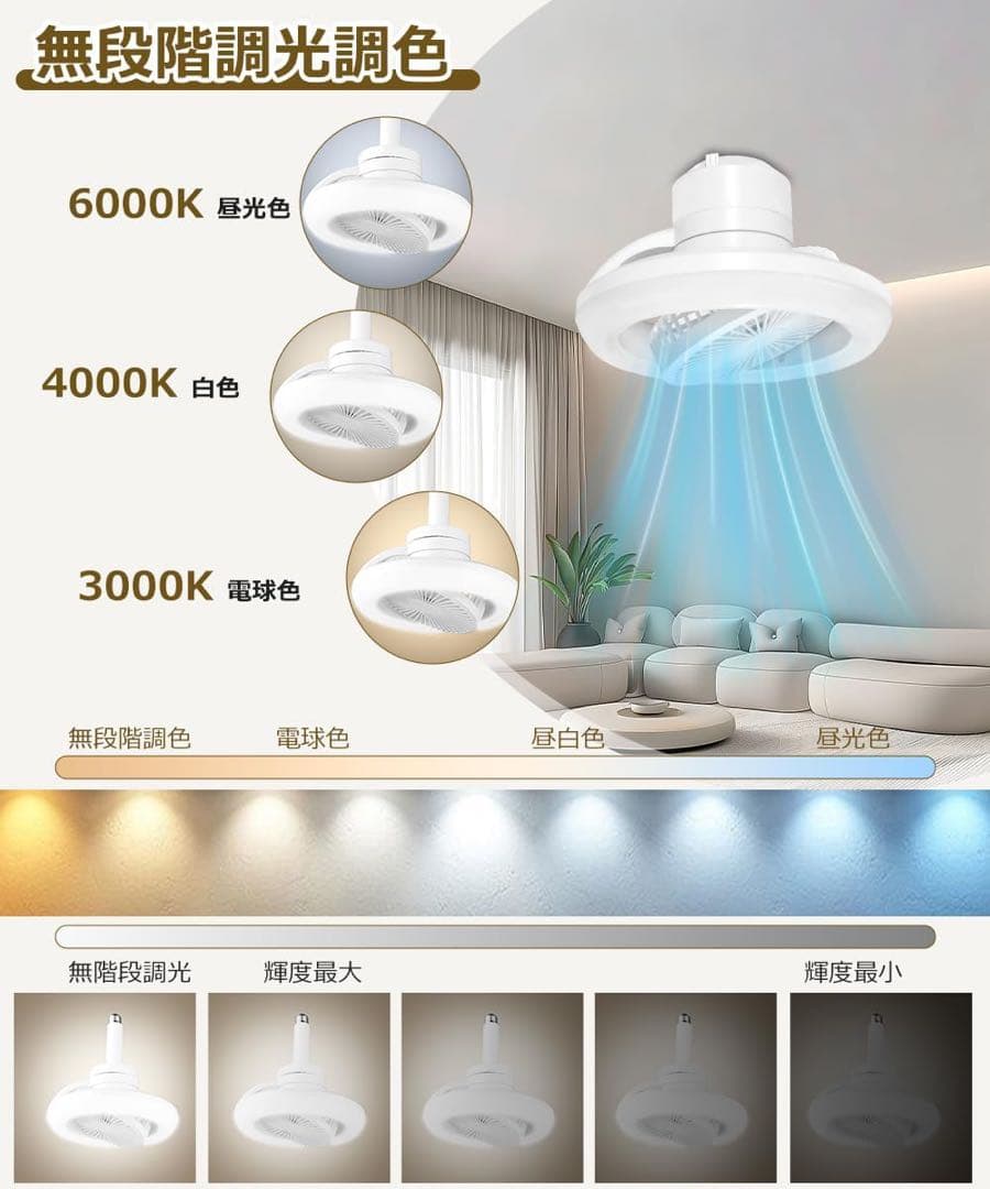 シーリングファンライト 調光調色 LED 薄型 北欧デザイン