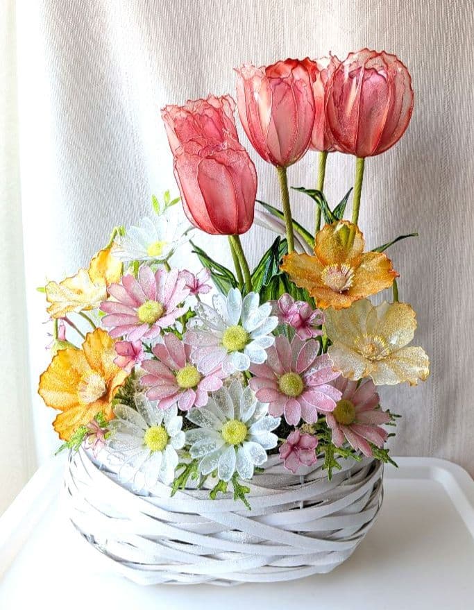 春のかご　　　　　アメリカンフラワー　（ディップフラワー）