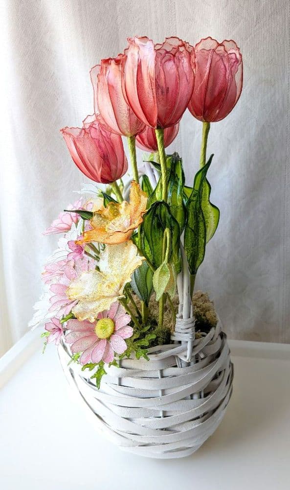 春のかご　　　　　アメリカンフラワー　（ディップフラワー）