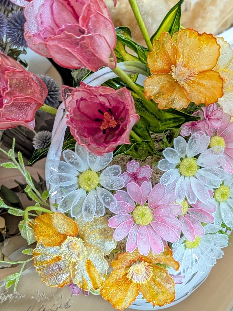 春のかご　　　　　アメリカンフラワー　（ディップフラワー）