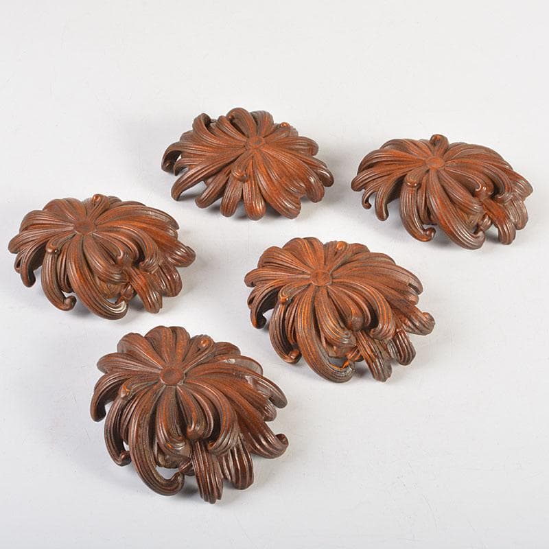 中国　唐木紫檀製　蓮花彫　茶托　5客　M　6751E