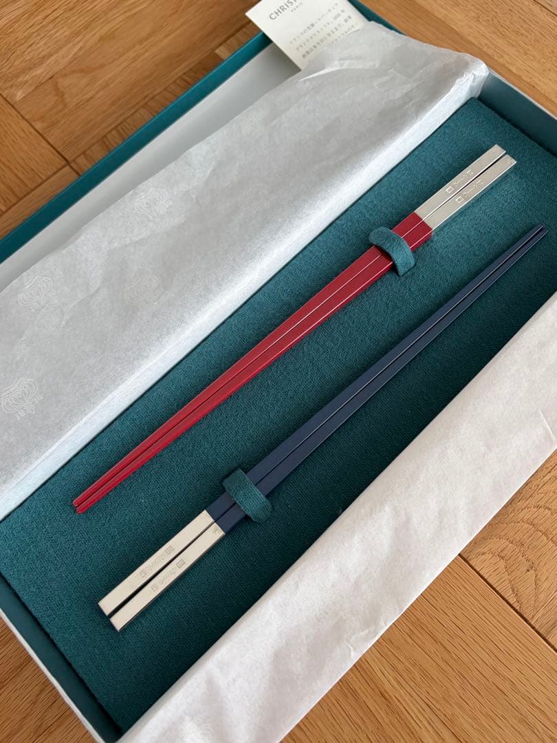 CHRISTOFLE ペア箸　(赤、青) 新品未使用