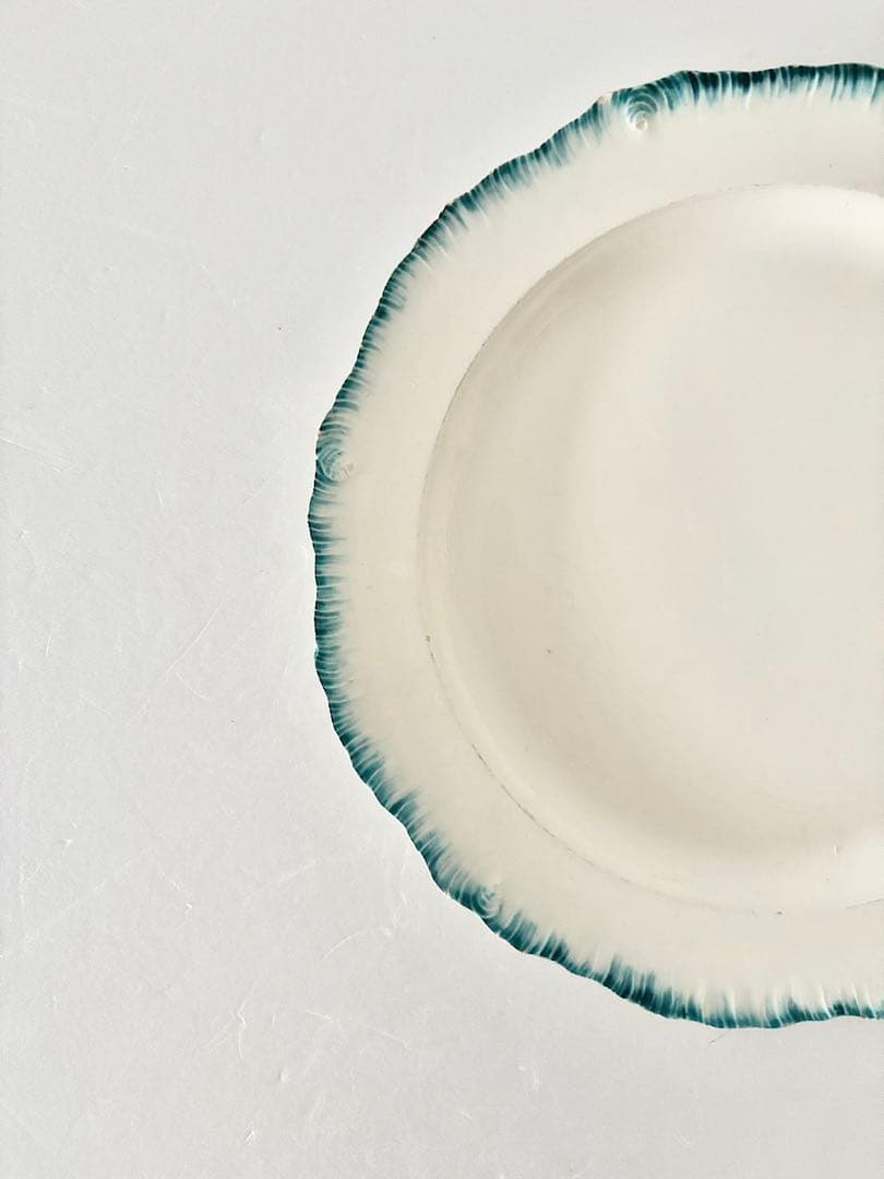 【フランスアンティーク】花　リム皿　1800年代　クレイユモントロー　ブルー