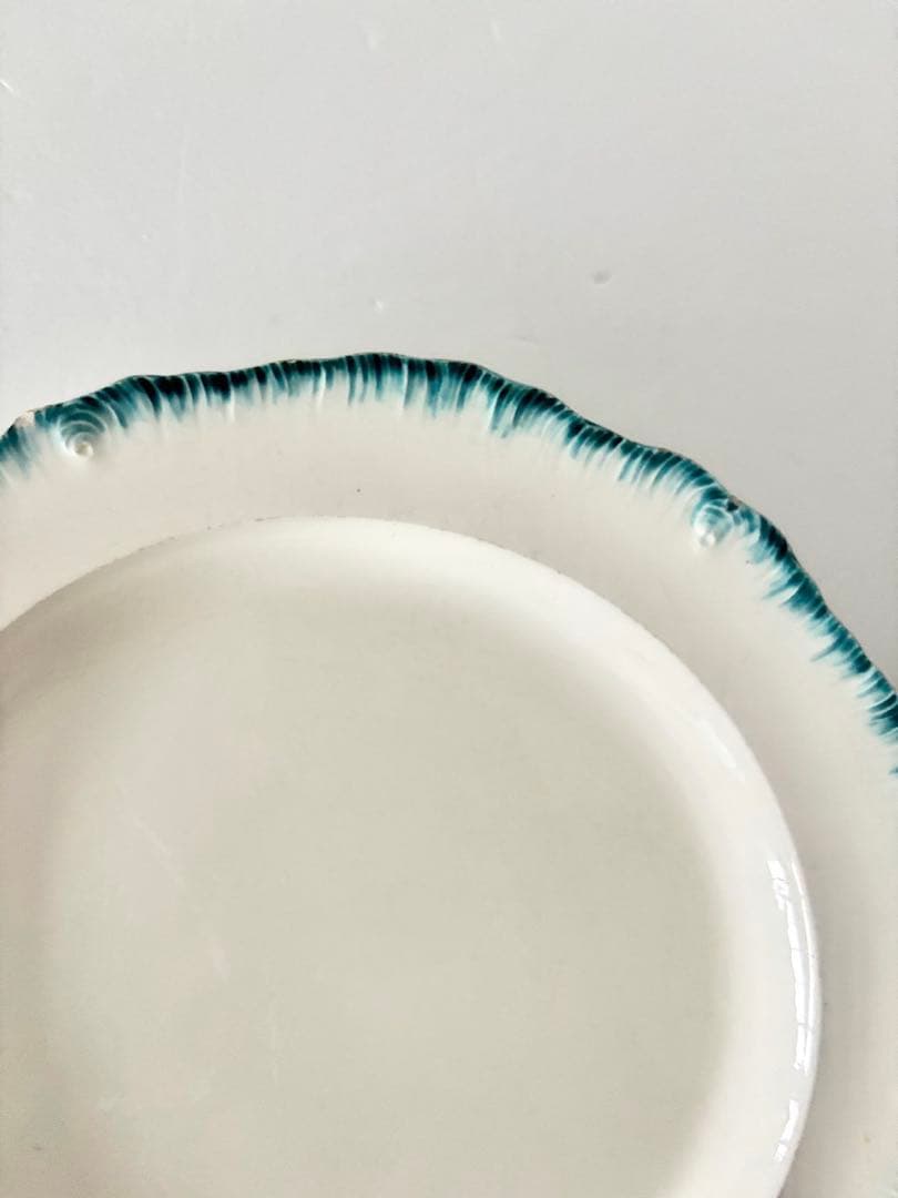 【フランスアンティーク】花　リム皿　1800年代　クレイユモントロー　ブルー