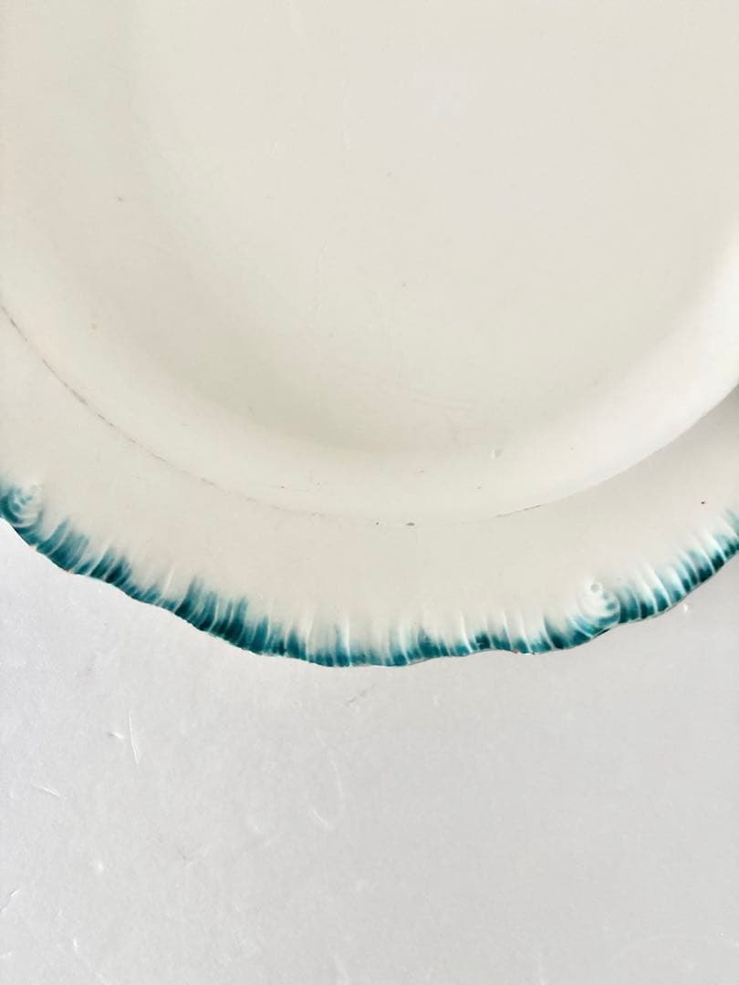 【フランスアンティーク】花　リム皿　1800年代　クレイユモントロー　ブルー