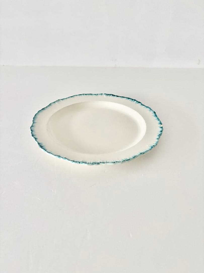 【フランスアンティーク】花　リム皿　1800年代　クレイユモントロー　ブルー