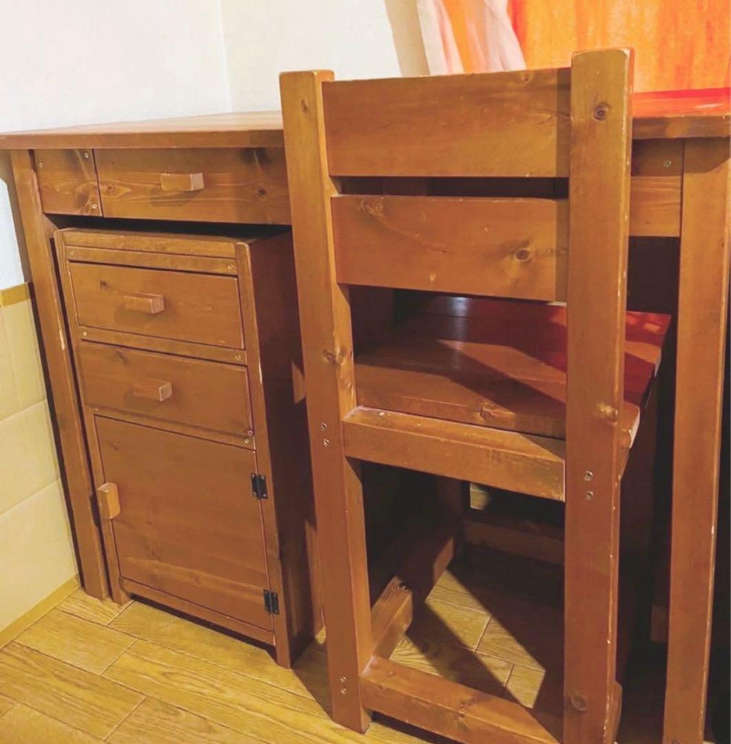 【アンティーク、カントリー】木製デスク•学習机•パソコン机★引き出し有り★無垢材