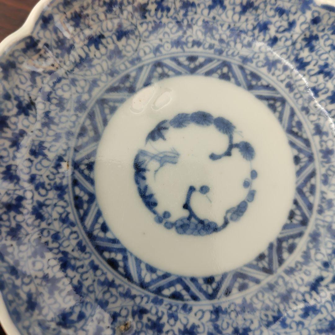 古伊万里　染付微塵唐草豆皿五枚セット