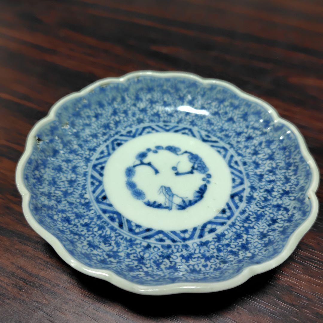 古伊万里　染付微塵唐草豆皿五枚セット