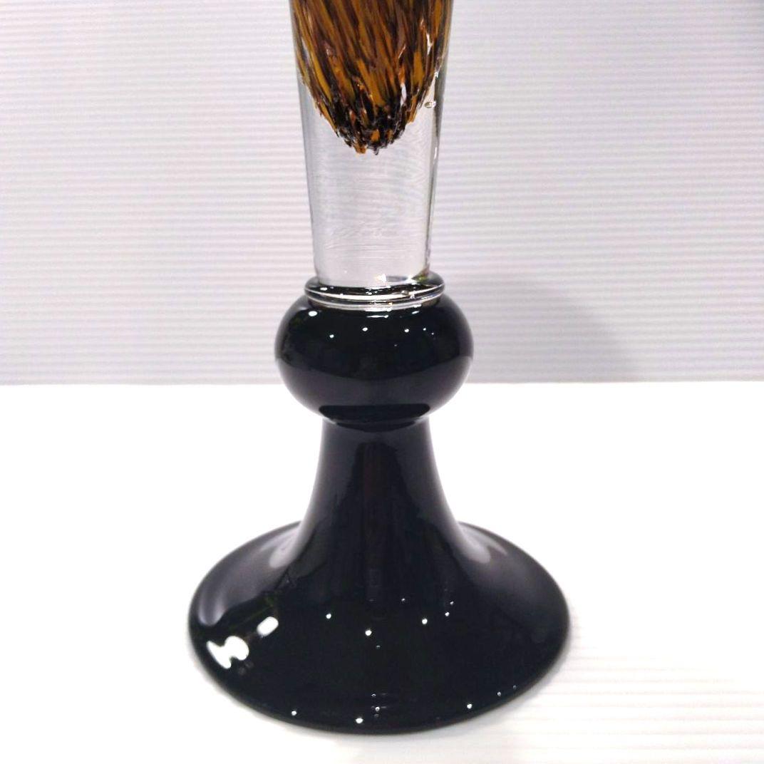 ガラス 花器 立花 フラワーベース 吹きガラス ロング 口広 2WAY ブラウン