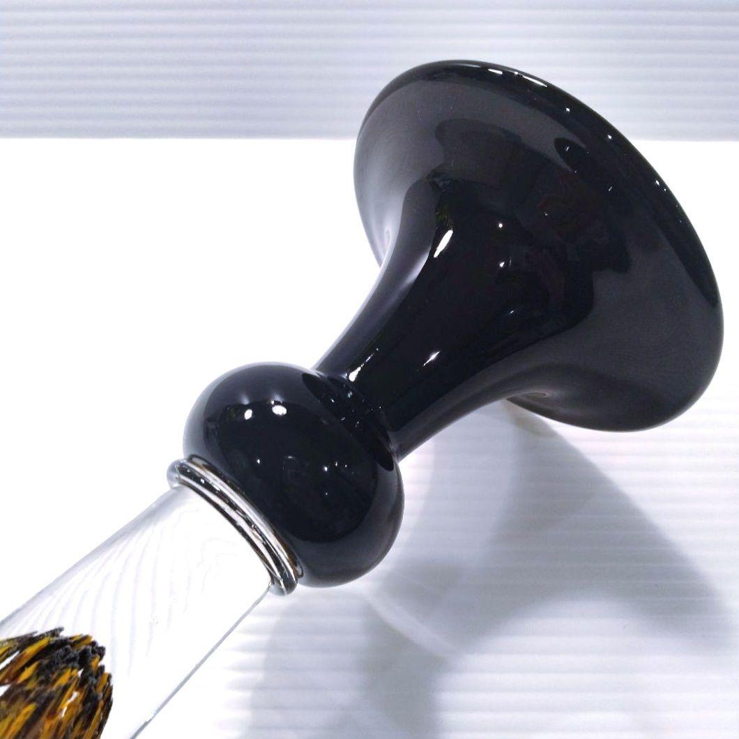 ガラス 花器 立花 フラワーベース 吹きガラス ロング 口広 2WAY ブラウン