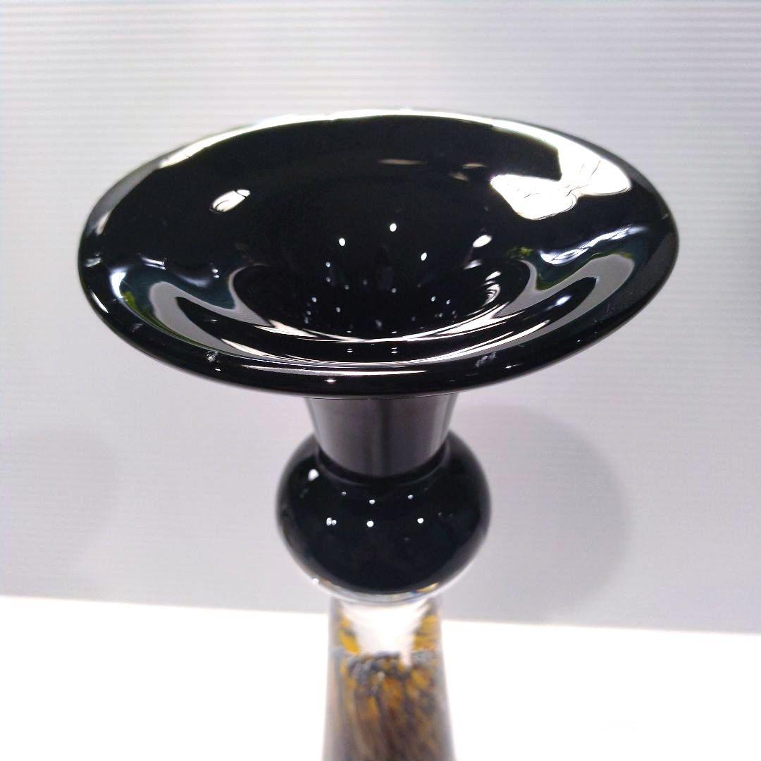 ガラス 花器 立花 フラワーベース 吹きガラス ロング 口広 2WAY ブラウン