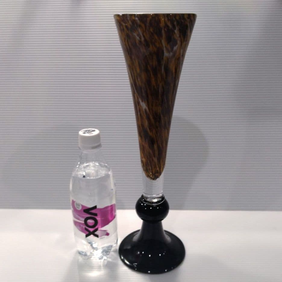 ガラス 花器 立花 フラワーベース 吹きガラス ロング 口広 2WAY ブラウン