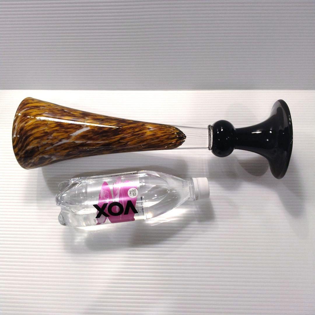 ガラス 花器 立花 フラワーベース 吹きガラス ロング 口広 2WAY ブラウン