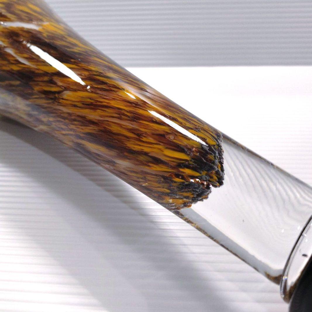 ガラス 花器 立花 フラワーベース 吹きガラス ロング 口広 2WAY ブラウン