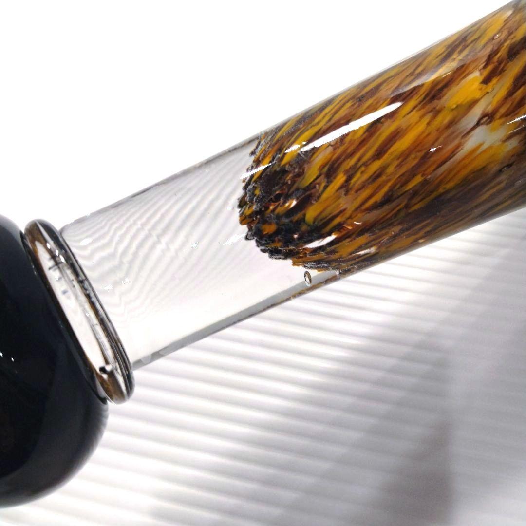 ガラス 花器 立花 フラワーベース 吹きガラス ロング 口広 2WAY ブラウン