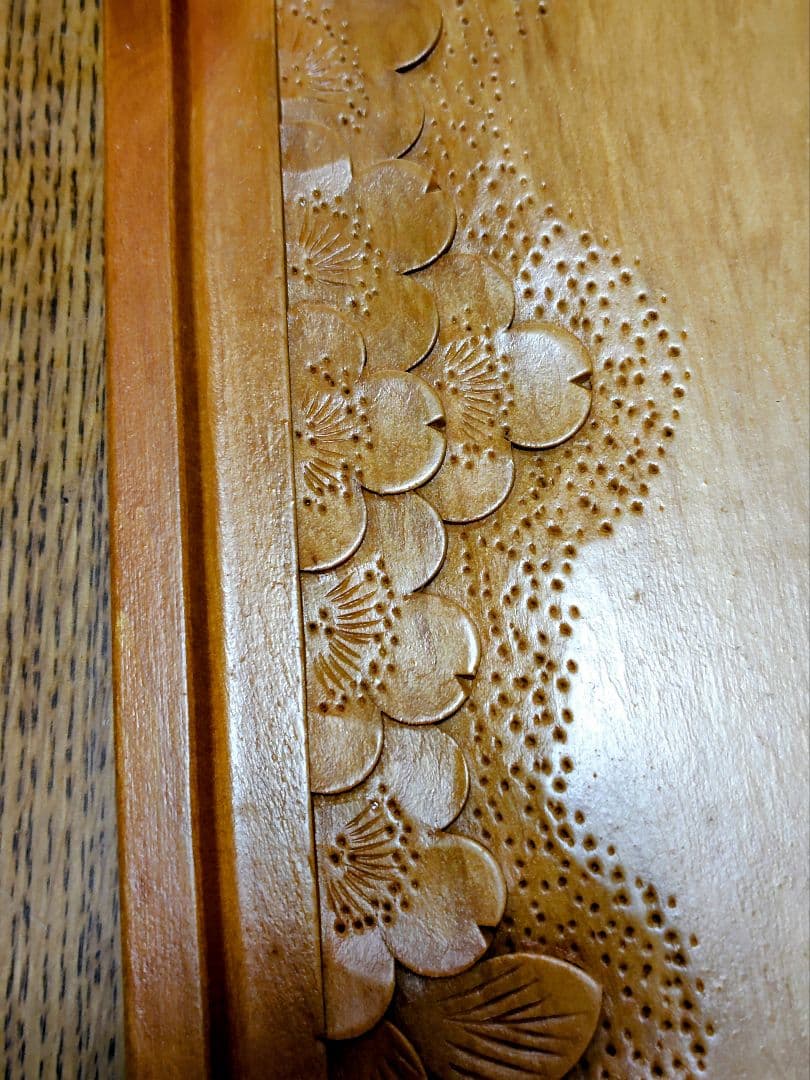 軽井沢彫木製フローラルデザイントレイ