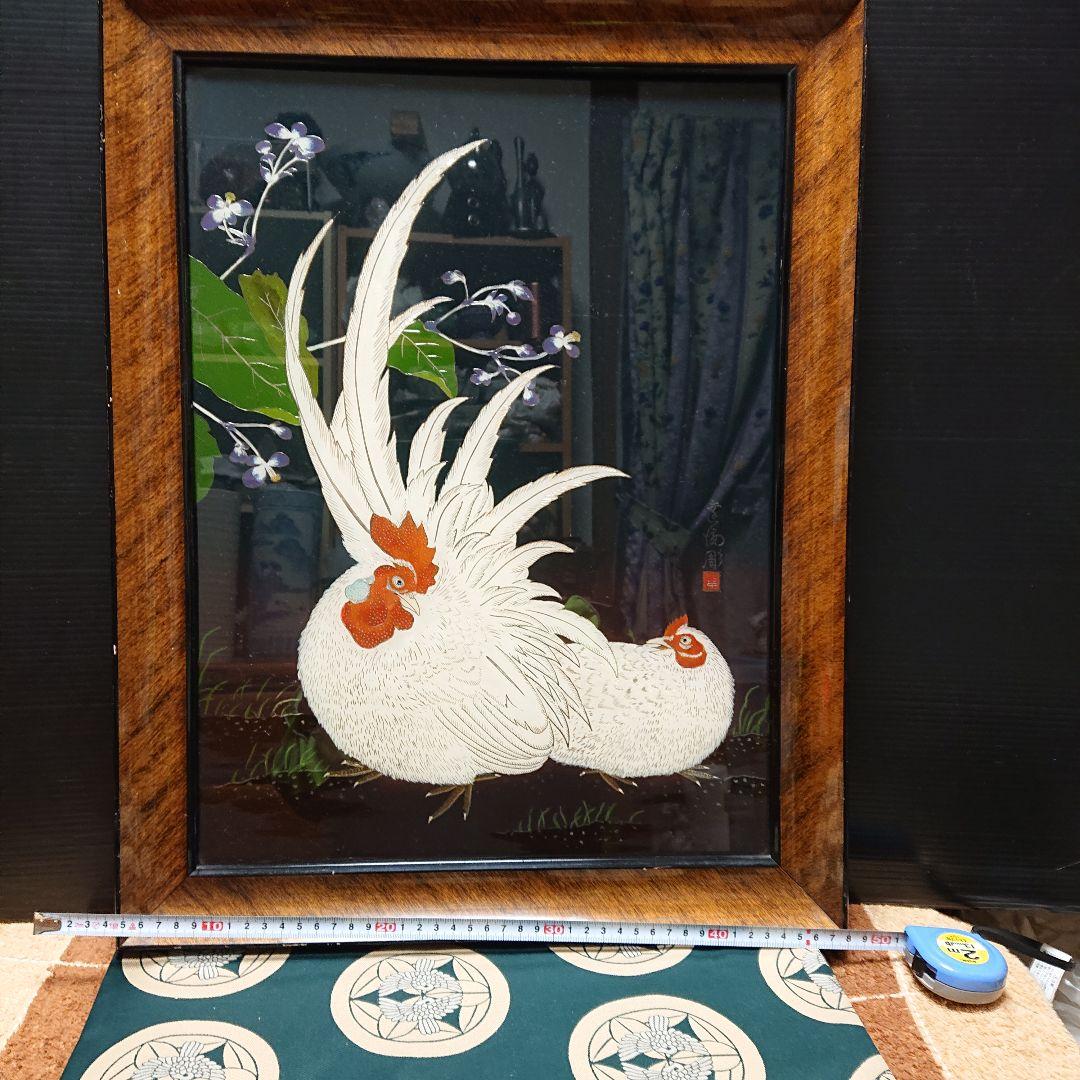 鳥の絵、中国彫アンティーク