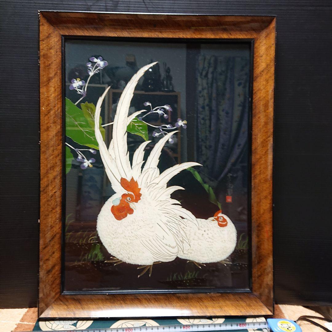 鳥の絵、中国彫アンティーク