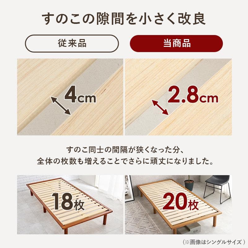 頑丈でシンプル すのこセミダブルベッド ブラウン [8373]