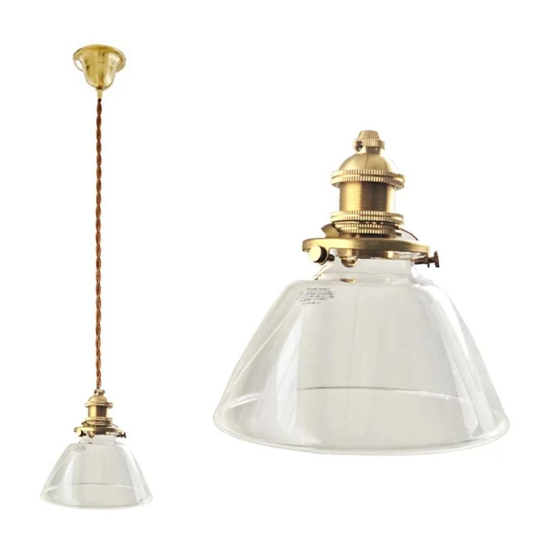 真鍮 ゴールド ガラスシェード ペンダントライト 2灯 エジソン電球 １灯き