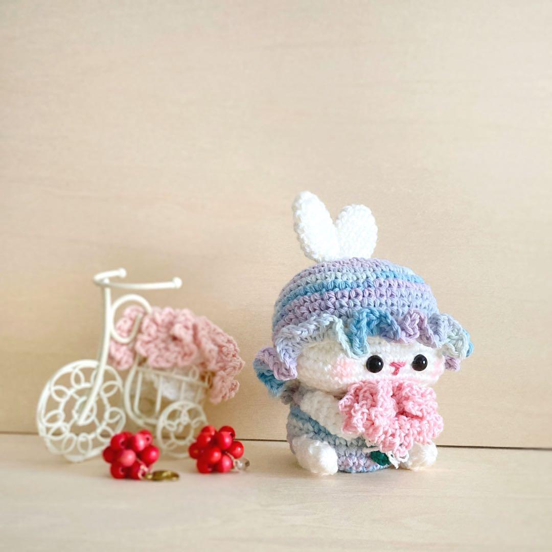 【きらり様】母の日 カーネーション うさぎ ボンネット ベビーキャップ